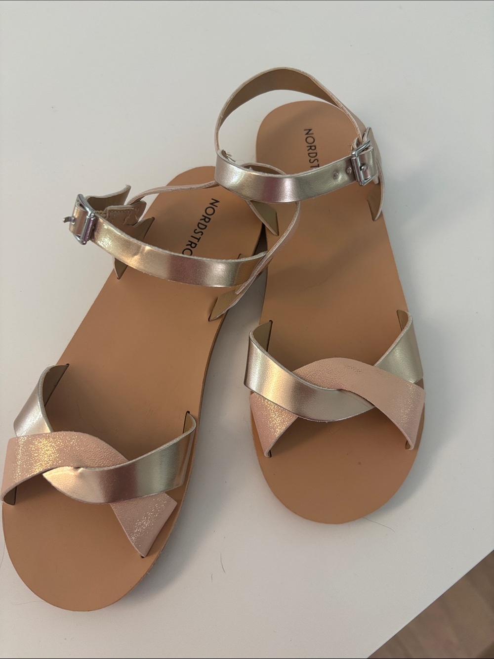 Nordstrom Metallic Rose Gold and Pink Women's Strappy Flat Sandals